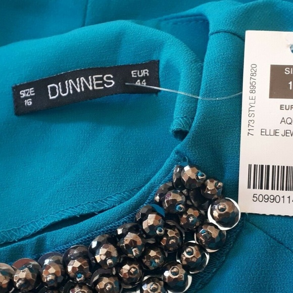 Dunnes Aqua Zip Back Beaded Short Sleeve Top - Picture 7 of 7